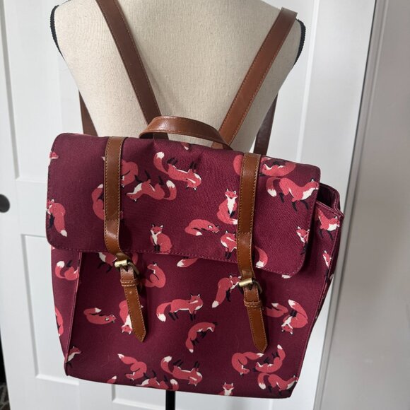 Modcloth Burgundy Fox Print Backpack - Picture 2 of 4